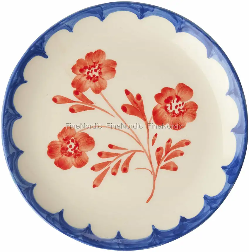Rice Keramik Kuchenteller - Handbemalt - "Vintage Flower" - Creme