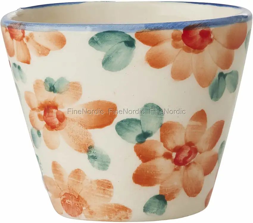 Rice Keramik Ovale Espressotasse - Handbemalt - "Flowers" - Orange