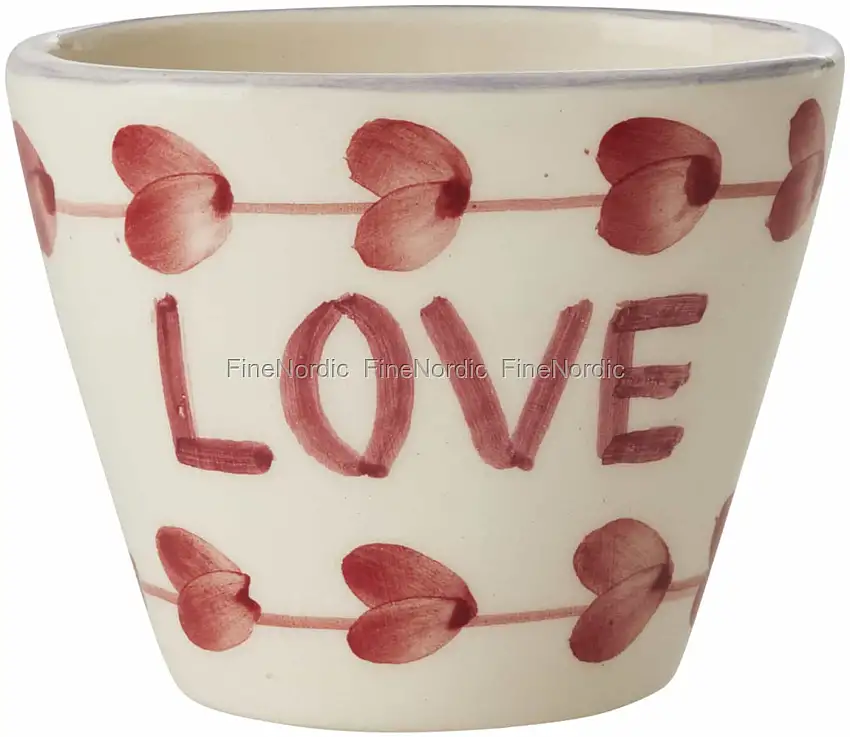 Rice Keramik Ovale Espressotasse - Handbemalt - "LOVE" - Creme