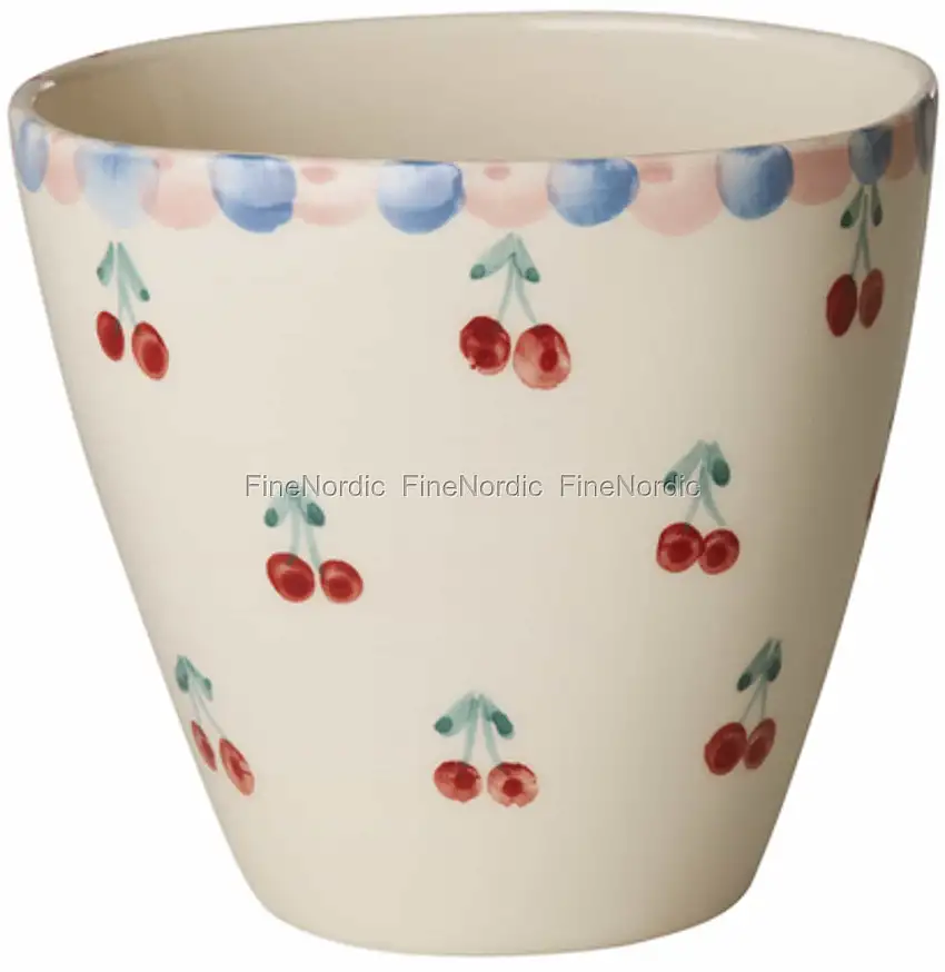 Rice Keramik Ovale Tasse - Handbemalt - "Cherries" - Creme
