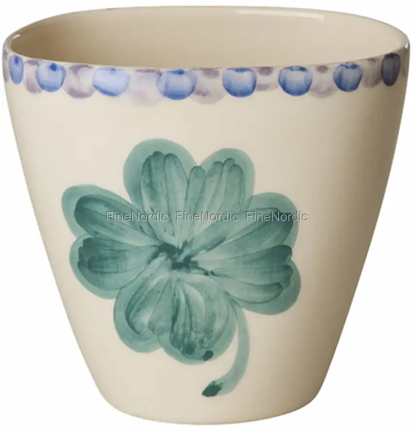 Rice Keramik Ovale Tasse - Handbemalt - "Good Luck Clover" - Zartgrün
