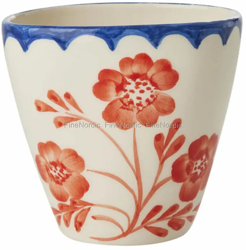 Rice Keramik Ovale Tasse - Handbemalt - "Vintage Flower" - Creme