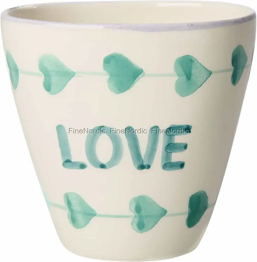Rice Keramik Ovaler Becher - Handbemalt Grün "LOVE"