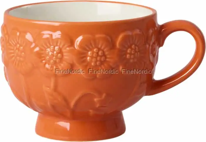 Rice Keramikbecher - Mit geprägten Blumen - Orange