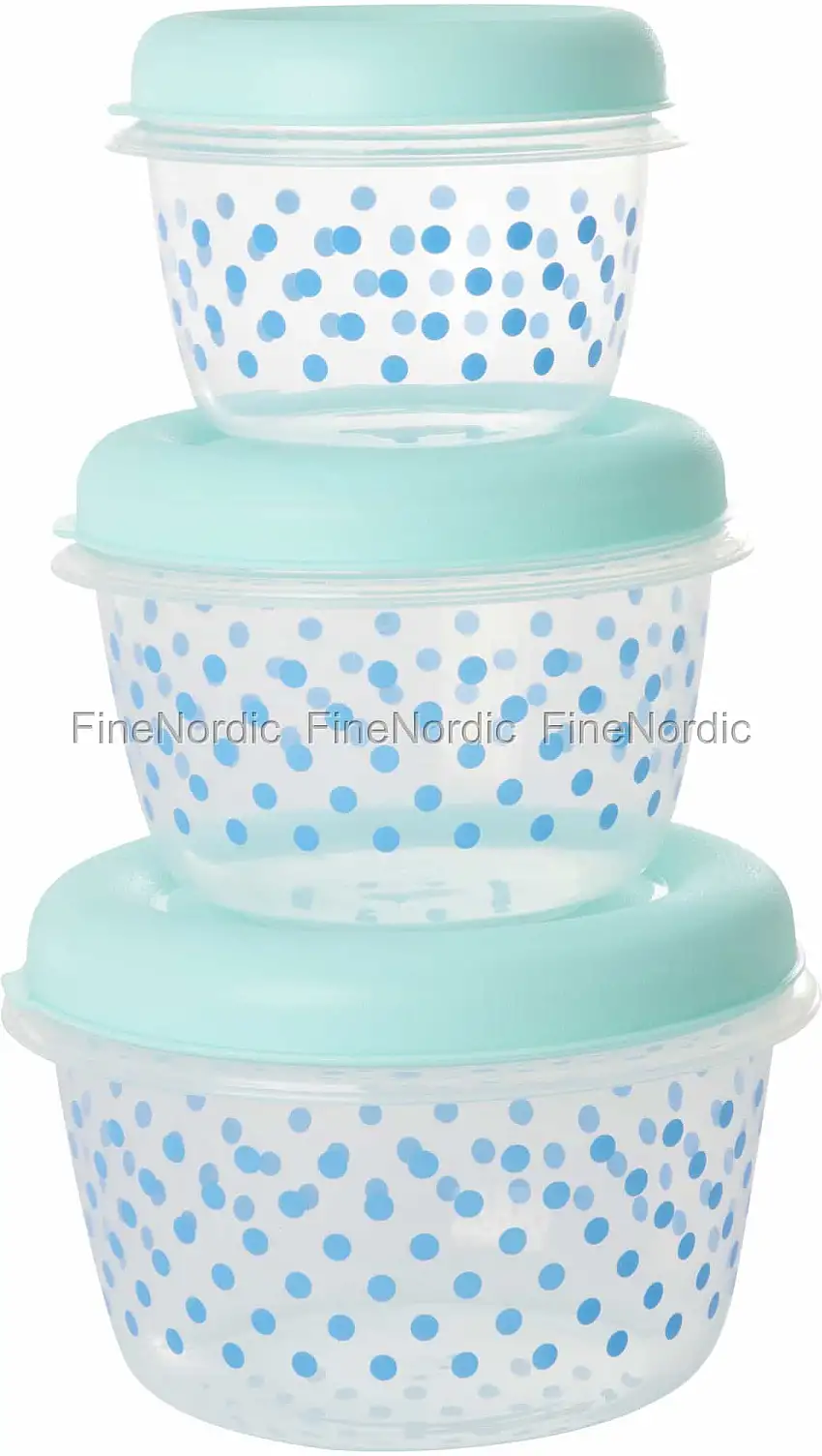 Rice Kunststoff Lebensmittelboxen - Rund Mint - Punkte - 3er Set