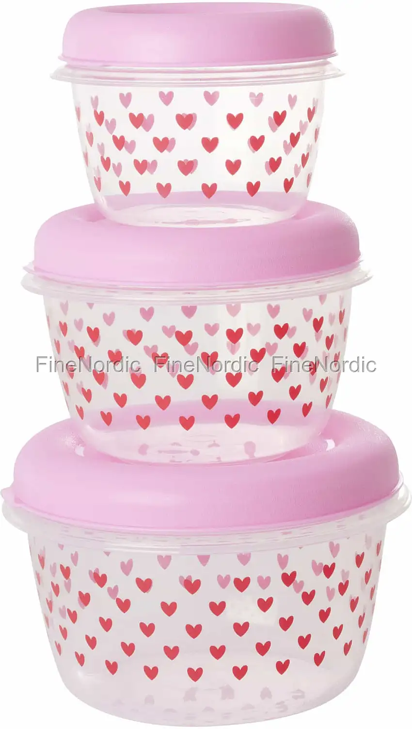 Rice Kunststoff Lebensmittelboxen - Rund Rosa - Herzen - 3er Set