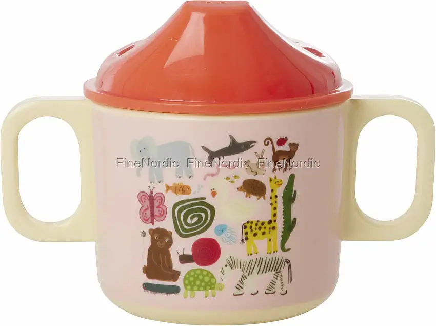 Rice Melamin Schnabeltasse - 2 Griffe und Deckel - "Wildlife" - Rosa
