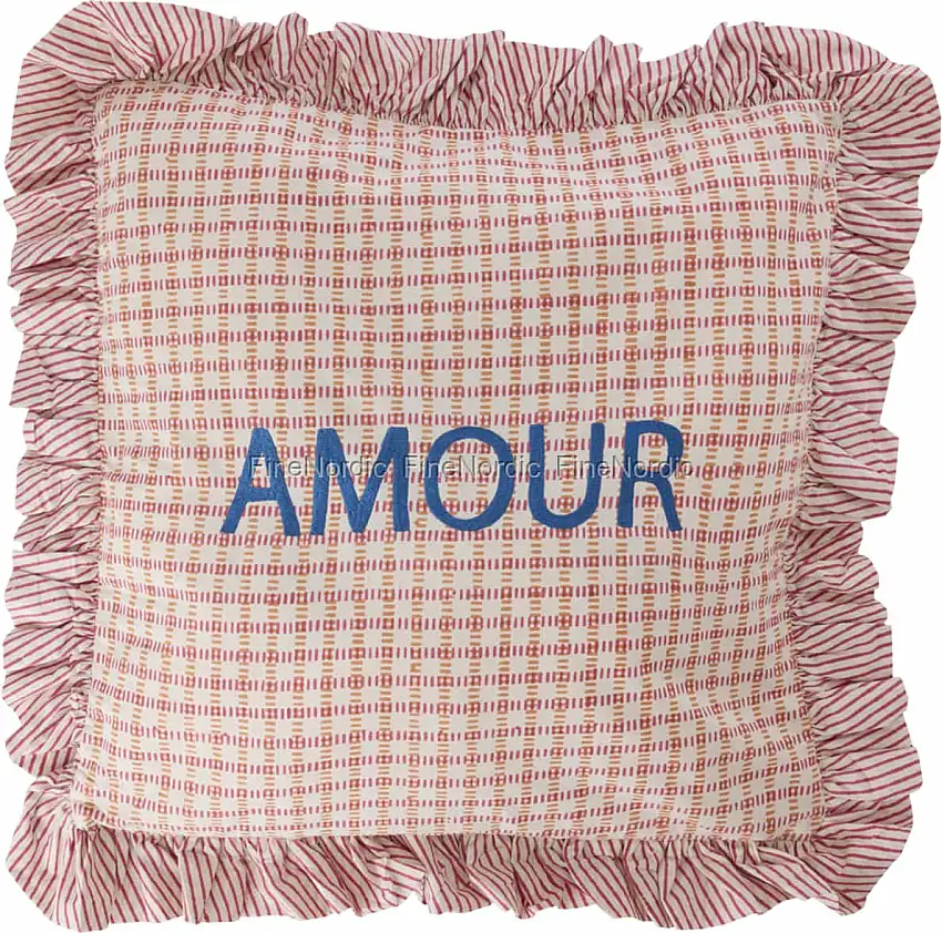 Rice Quadratisches Baumwollkissen "AMOUR" Stickerei - Inklusive Füllung - 40 x 40 cm