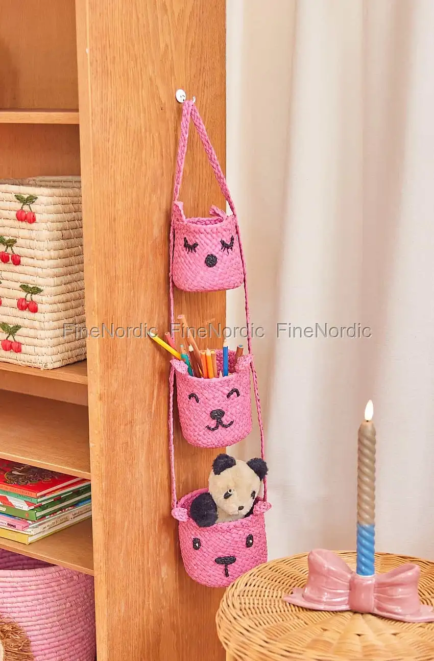 Rice Raffia 3-Stufe Aufbewahrungskorb - "Animal Faces" - Rosa