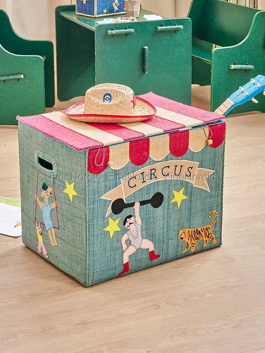 Rice Raffia Aufbewahrungsbox - Zirkus Thema - Extra Groß - Faltbar