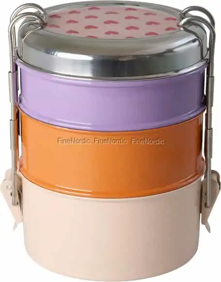 Rice Runde 3-lagige Lunchbox aus Edelstahl - Herz-Print