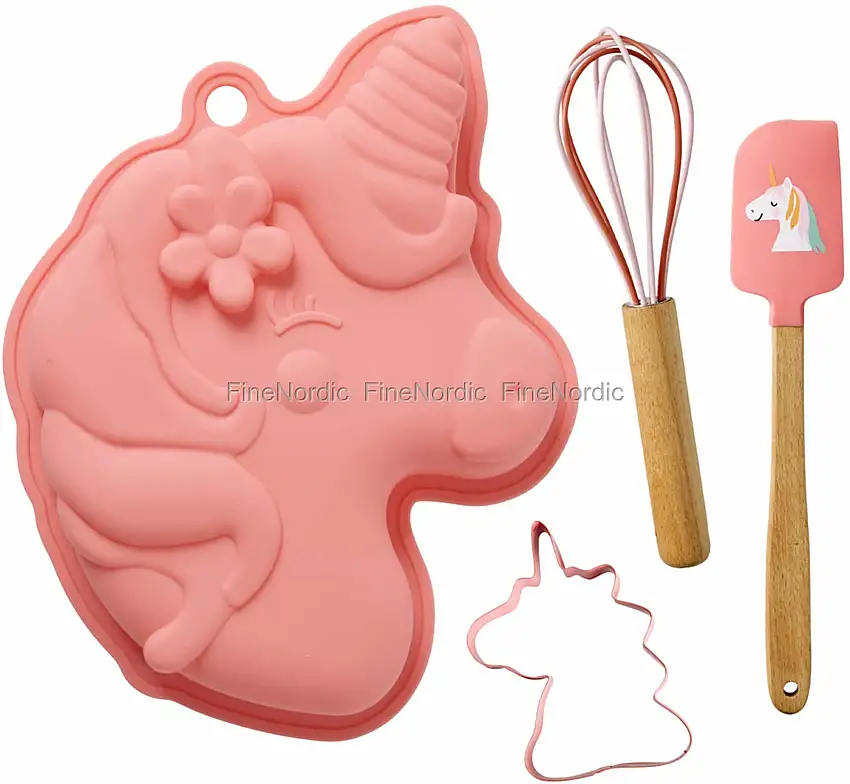 Rice Silikon Backform - Unicorn Love Thema - Koralle - 4er Set