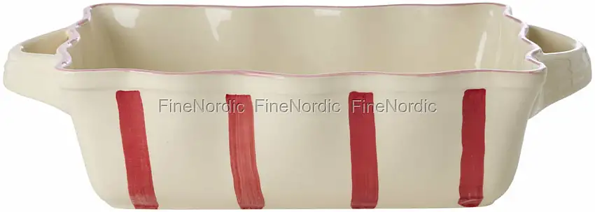 Rice Stoneware Auflaufform - Creme - Rote Streifen - Rosa Rand - Mittel