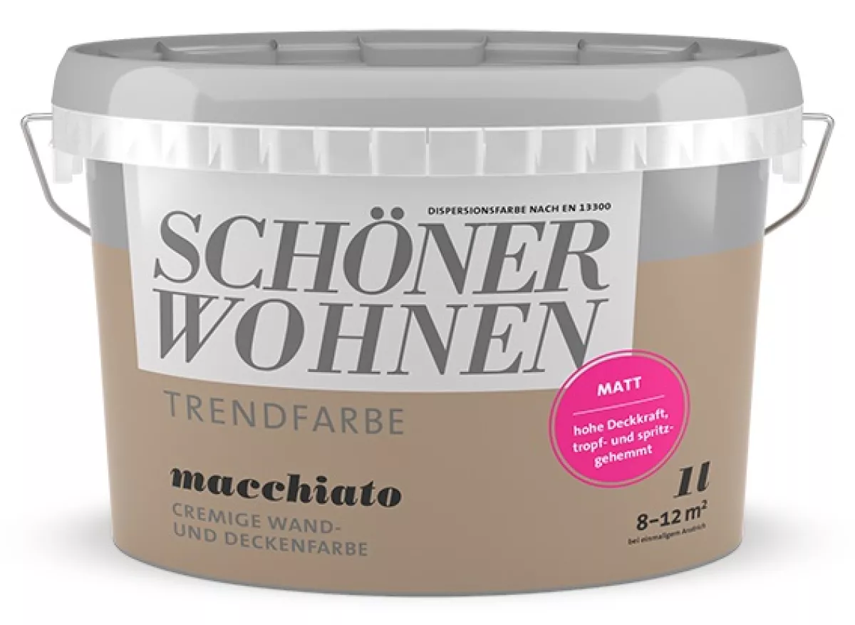 Schöner Wohnen Trendfarbe Wandfarbe Deckenfarbe macchiato matt 1 L