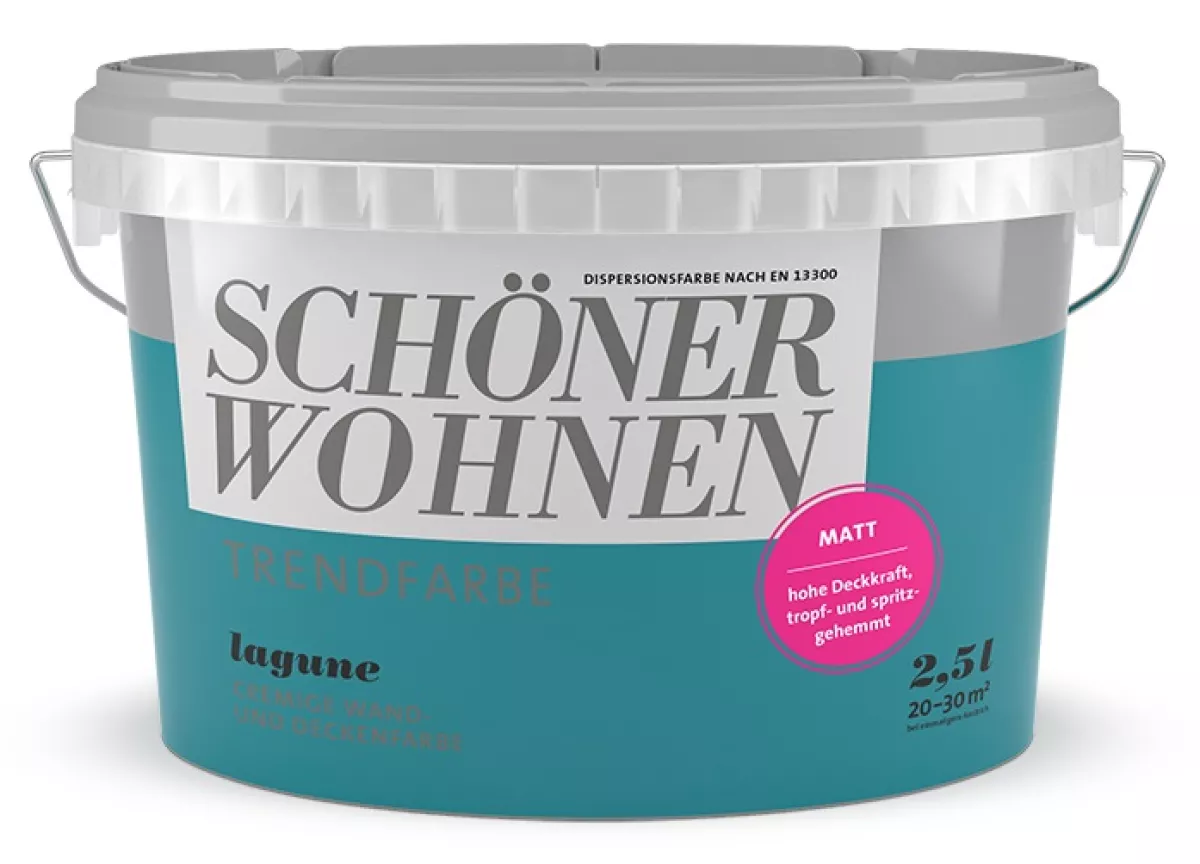Schöner Wohnen Trendfarbe Wandfarbe Deckenfarbe lagune matt 2,5 L