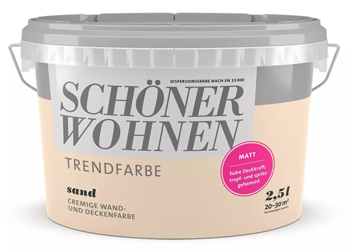 Schöner Wohnen Trendfarbe Wandfarbe Deckenfarbe sand matt 2,5 L