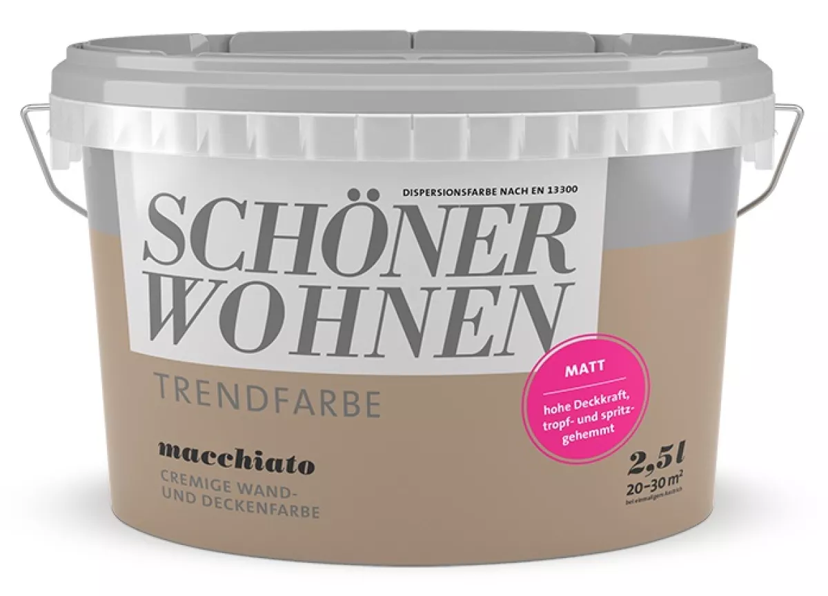 Schöner Wohnen Trendfarbe Wandfarbe Deckenfarbe macchiato matt 2,5 L