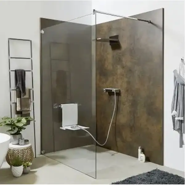 Sprinz Inloop Walk-In Dusche, Beschläge rund, mit direkter Wandbefestigung, Breite bis 90 cm (IR31.9)