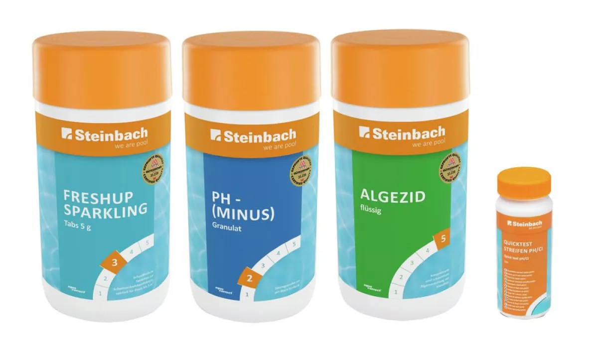 Steinbach Pool Pflegeset - Wasserpflegeset mit Algizid, ph-minus Granulat, FreshUp Tabs