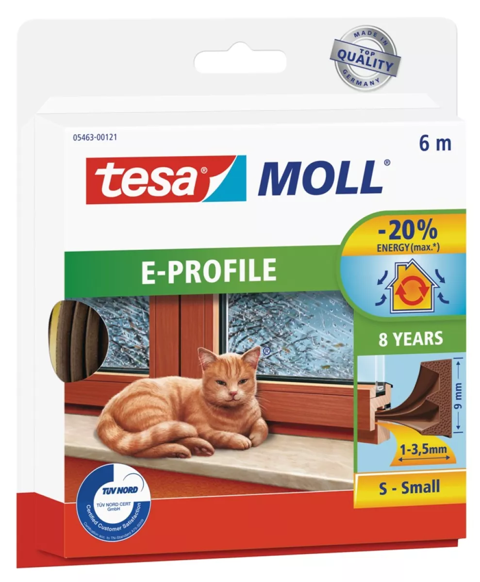 tesamoll CLASSIC Gummidichtung für Fenster und Türen E-Profil 6m x 9mm x 4mm braun