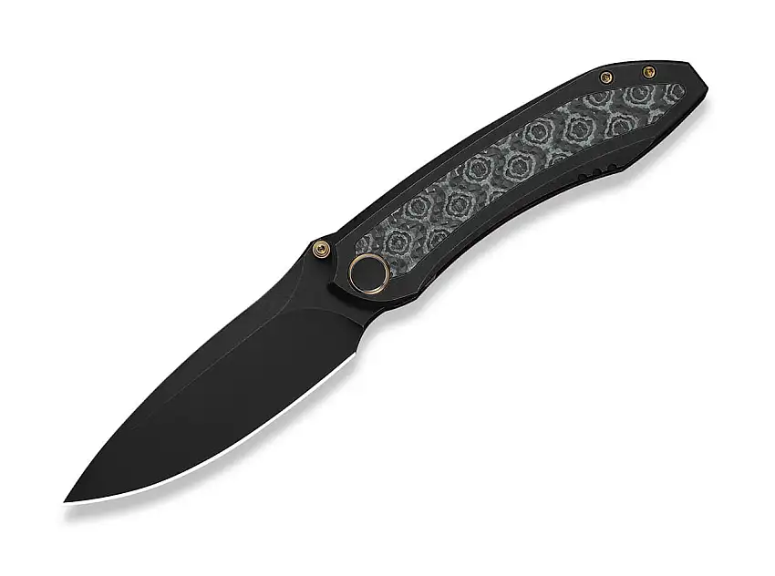 Winsome M390 Black Ti Layerd G10 Rose Pattern CF Black Stonewashed