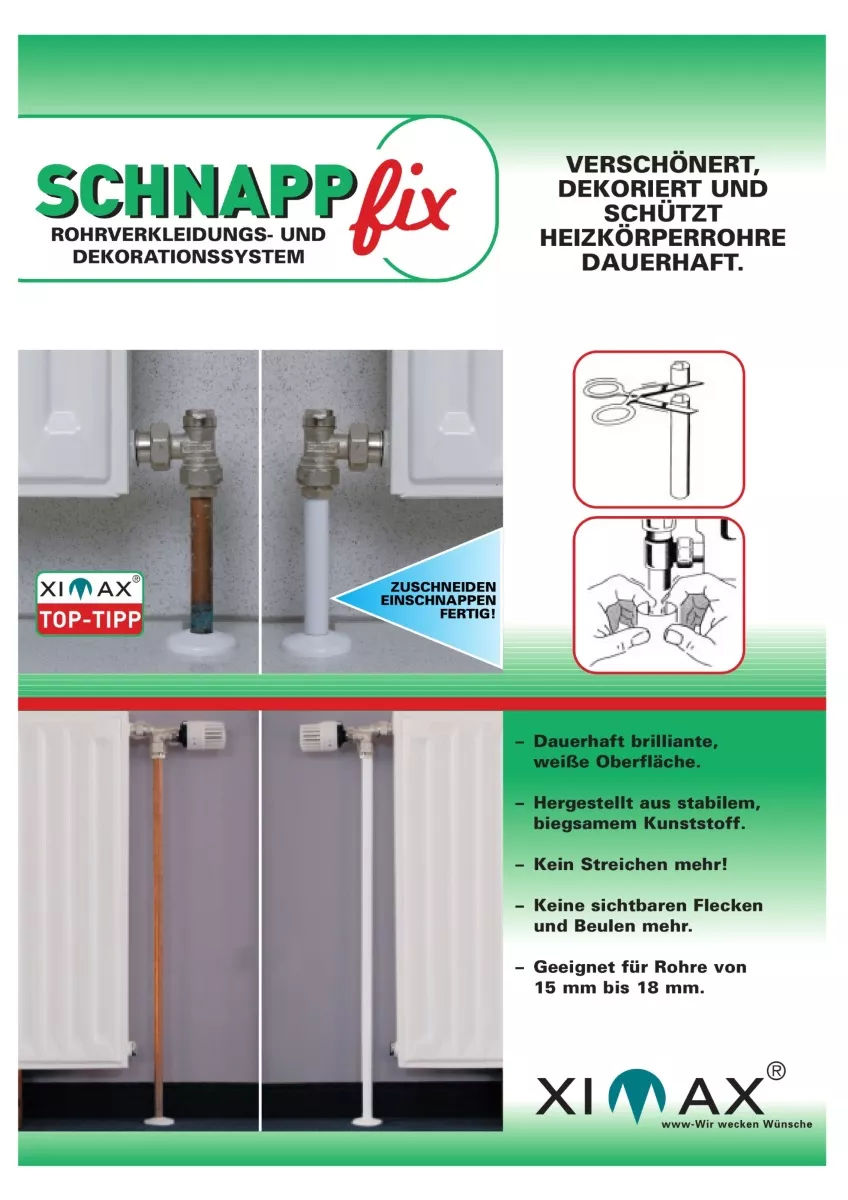 Ximax Design-Heizkörper Zubehör Accessoires Schnappfix Rohrverkleidung 8-fach 20,5cm