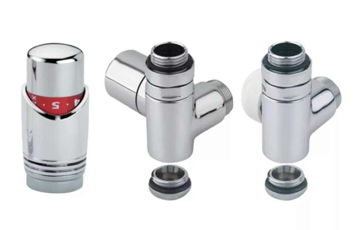 Ximax Design-Heizkörper Zubehör Anschlussarmaturen Thermostatset für Mischbetrieb für 15mm Kupferrohr chrom inkl. RLV und Thermostatkopf