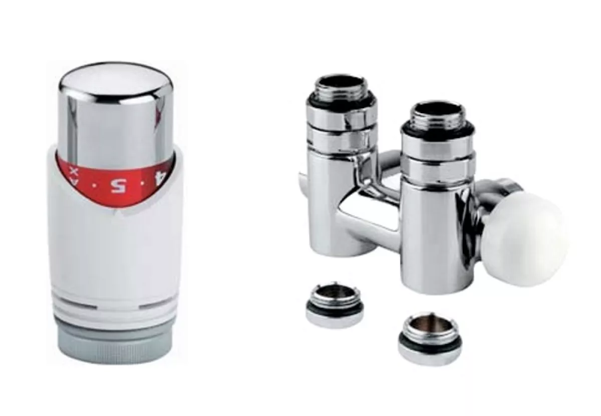 Ximax Design-Heizkörper Zubehör Anschlussarmaturen Mittenanschluss-Garnitur für Mischbetrieb für 15mm Kupferrohr weiss